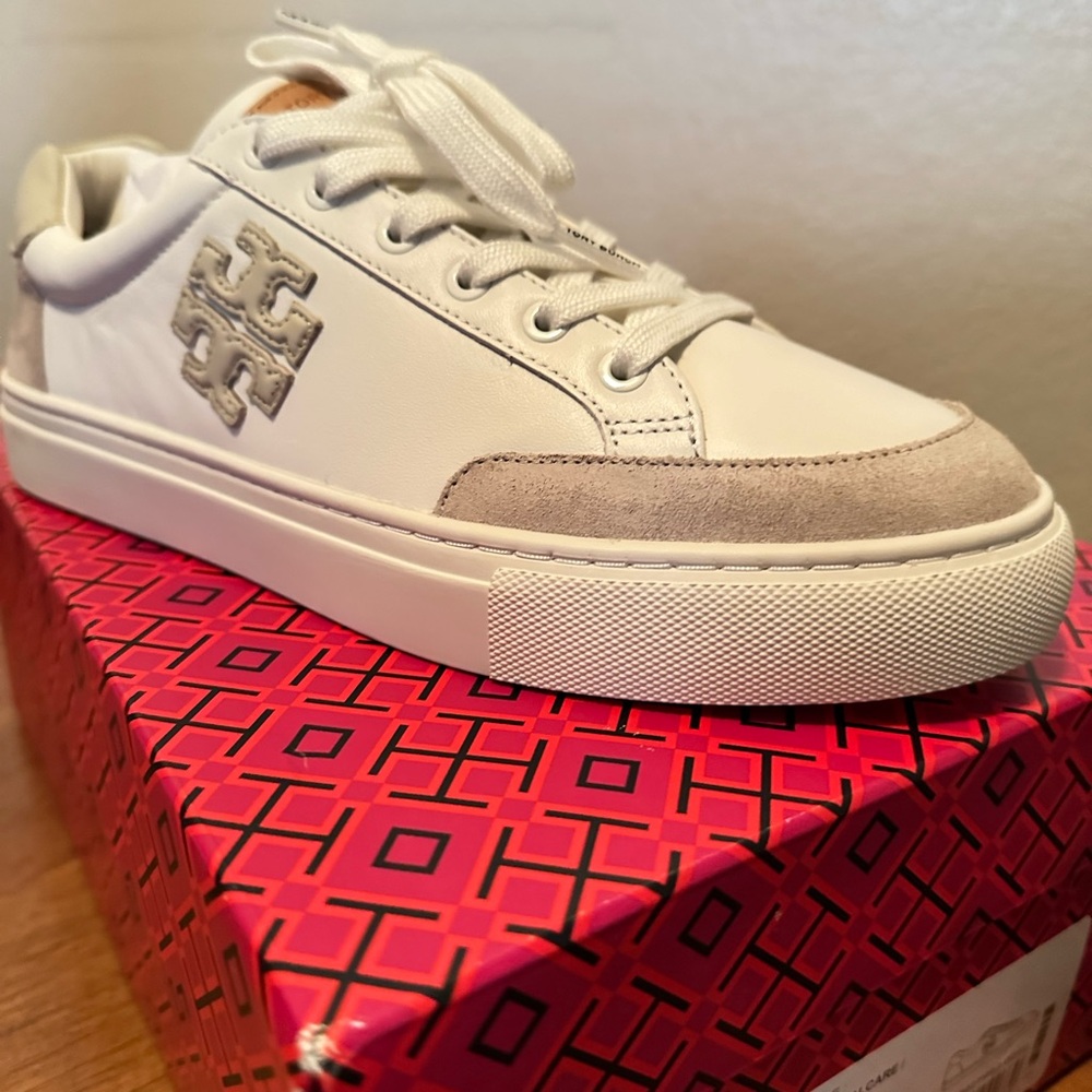 Tory Burch White and Beige Sneakers